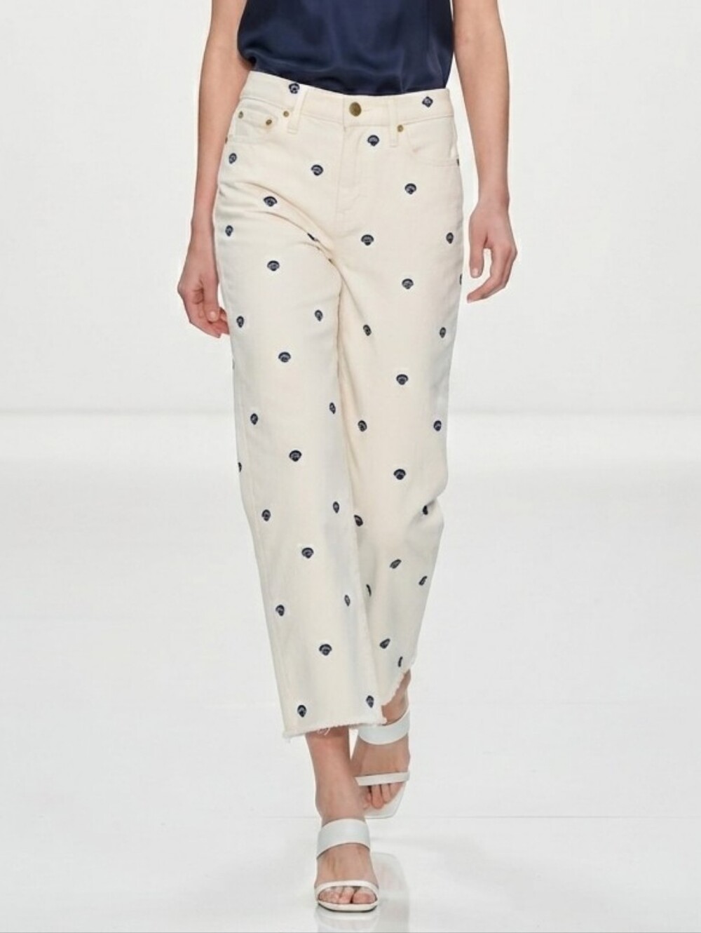 J.Crew Slim Wide Leg Crop Pants Size 30 Shell Embroidered Ecru Off White